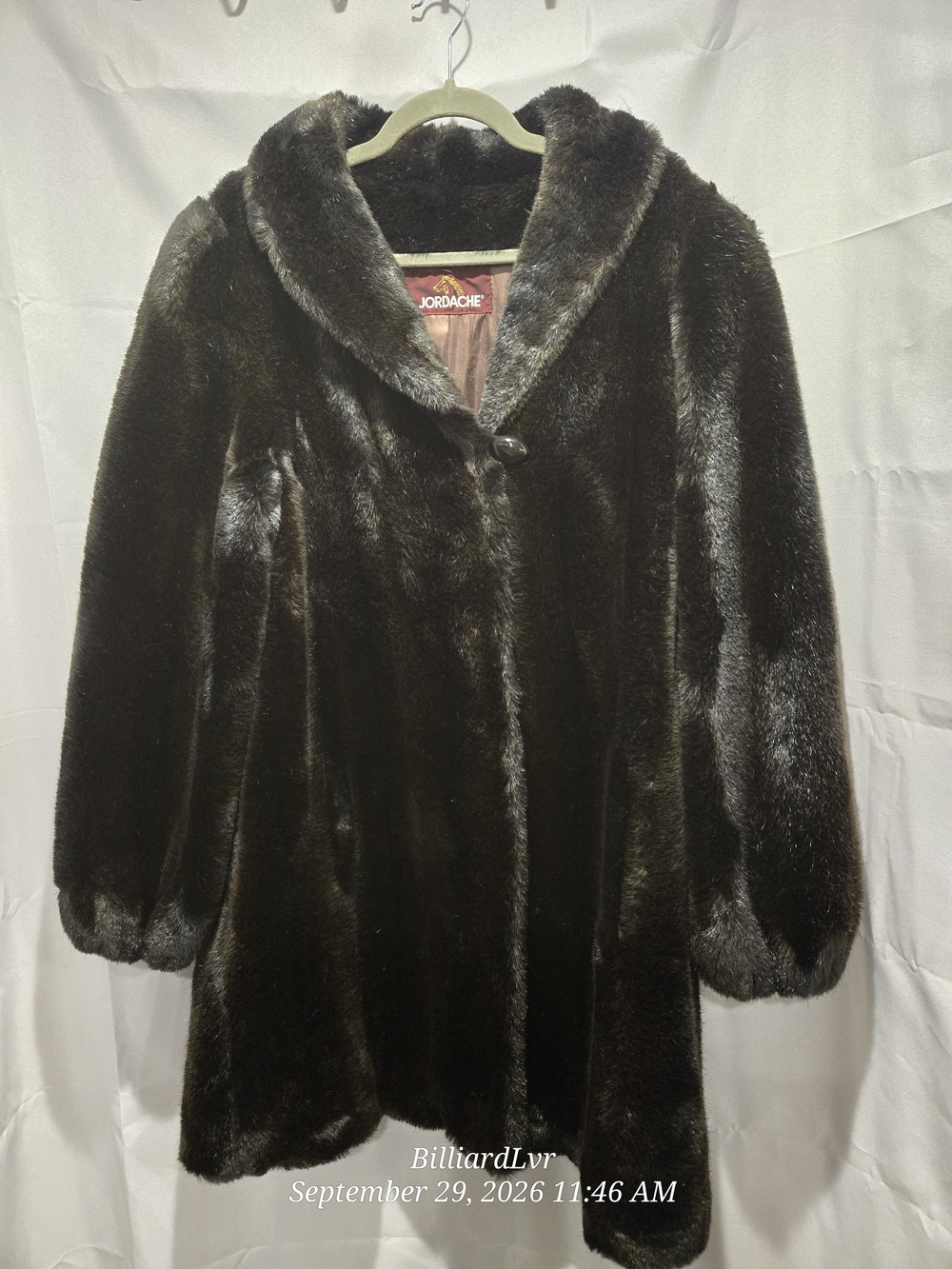 Vintage Jordache Women's Dark Brown Faux Fur Shawl Collar Coat